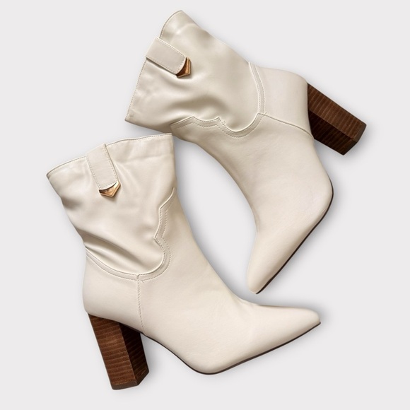 Lulus Western-Inspired Cream Block Heel Boots – Size 8.5 - Picture 4 of 10